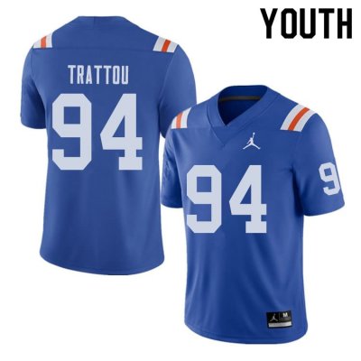 Youth Florida Gators #94 Justin Trattou NCAA Jordan Brand Royal Throwback Alternate Authentic Stitched College Football Jersey MVP8162EE